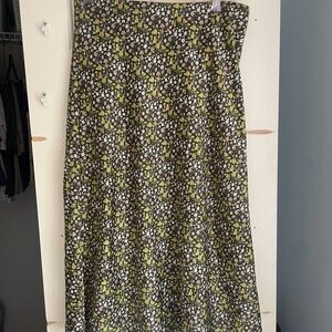 J. Crew Green Floral Silk Midi Skirt